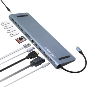 USB C Hub, USB C Adapter 12 in 1 Type C Hub with 4K HDMI, VGA, Mini dp,USB-C PD Charging, 4 USB 3.0 Ports, SD/TF Card Reader, RJ45,3.5MM Audio for MacBook/Pro/Air, iPad Pro and Type C Laptops,