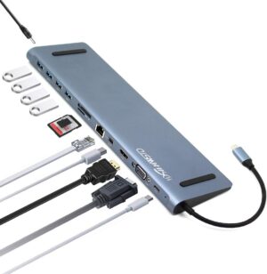 USB C Hub, USB C Adapter 12 in 1 Type C Hub with 4K HDMI, VGA, Mini dp,USB-C PD Charging, 4 USB 3.0 Ports, SD/TF Card Reader, RJ45,3.5MM Audio for MacBook/Pro/Air, iPad Pro and Type C Laptops,